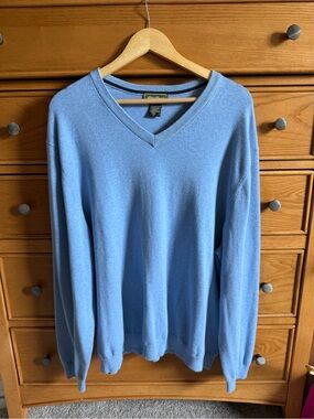 Eddie Bauer V-Neck Sweater Mens Size XXL Light Blue Pima Cotton Preppy Coastal